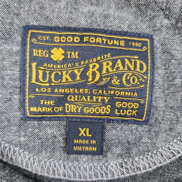 Lucky Brand Pullover Mens XL Gray Henley L/S Shirt - Picture 3 of 7
